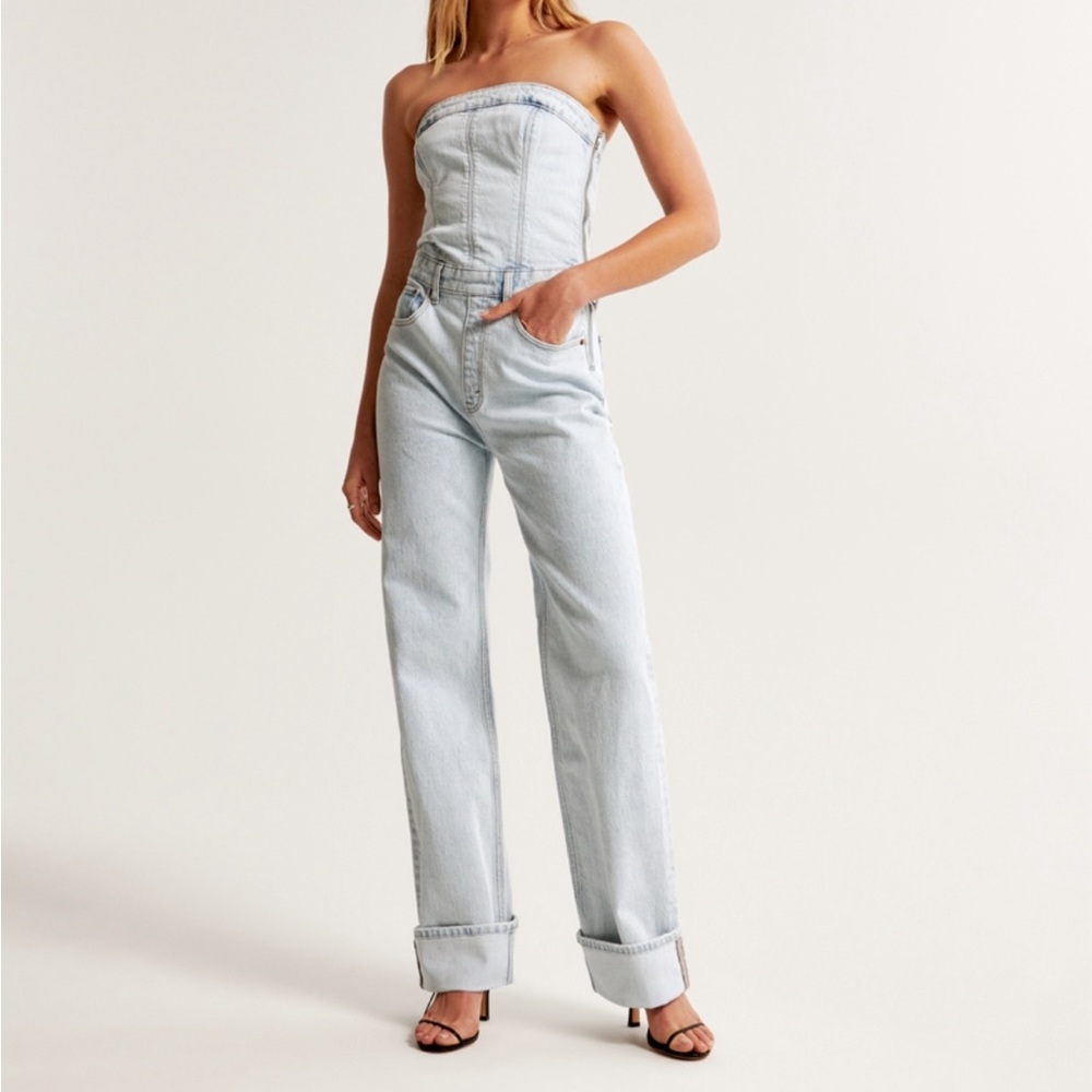 NWOT A&F Strapless Denim Jumpsuit